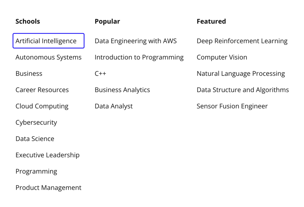 Udacity Review: List of courses